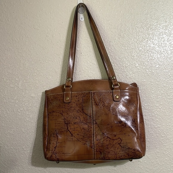 Patricia Nash Poppy map print leather satchel - Picture 1 of 12